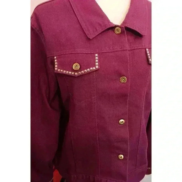 Vintage Ashro Jacket Womens 18 Deep Purple Denim Gold Studded Button Front - Picture 2 of 6